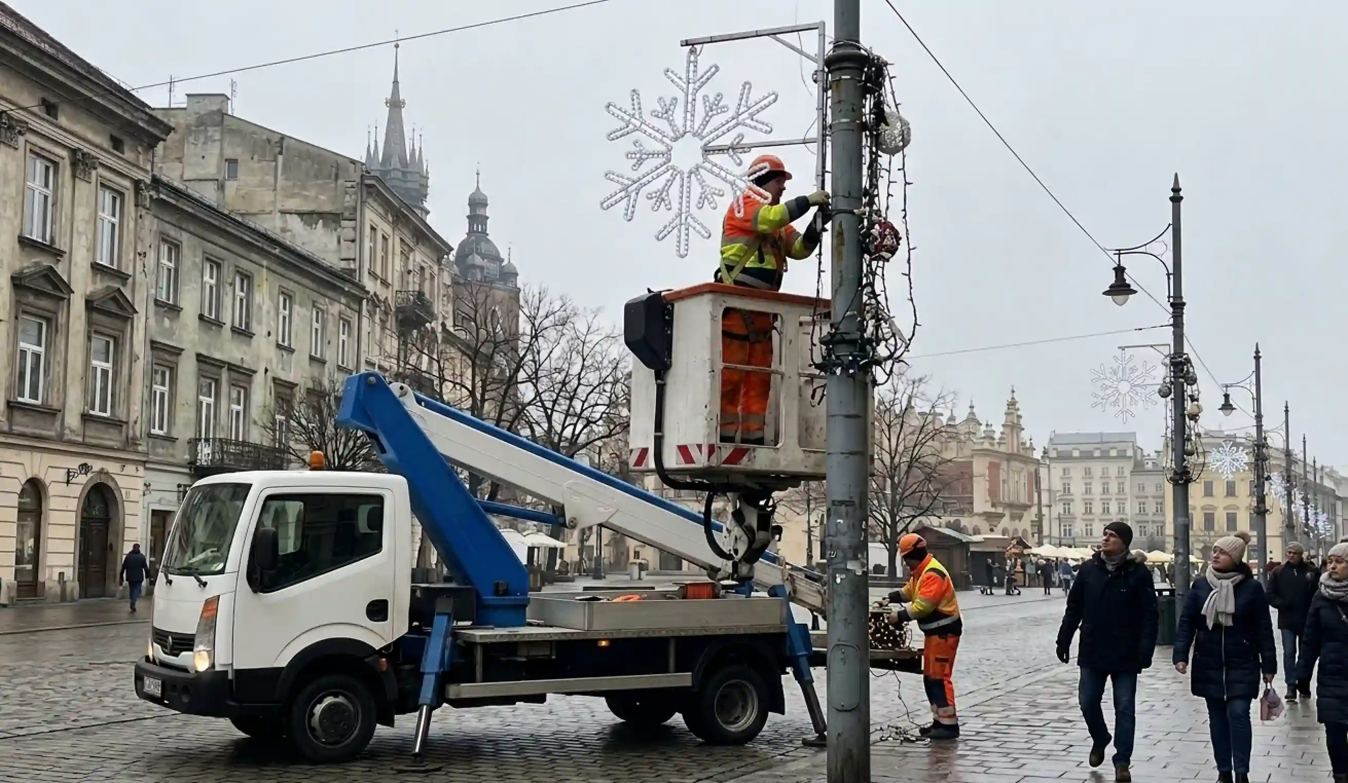 Iluminacje świąteczne na budynku